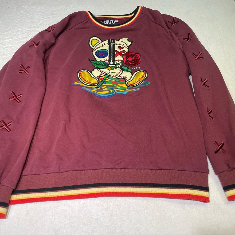 Men's BKYS Burgundy Sweater with Bear Design